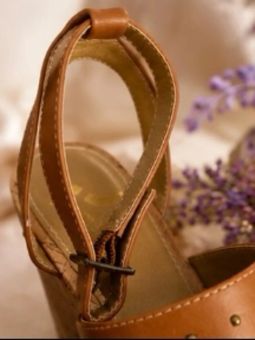 Women’s Tan Studded Cork Wedge Sandals